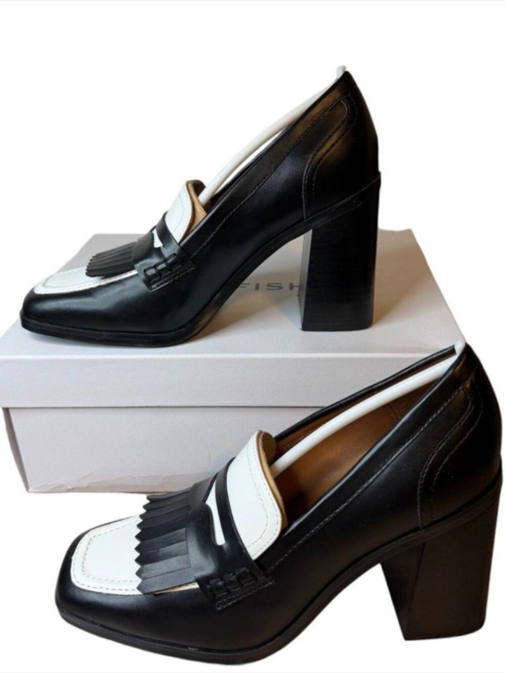 Marc Fisher Women’s Hamish Heeled Loafers – Black/White – Size 5.5M
